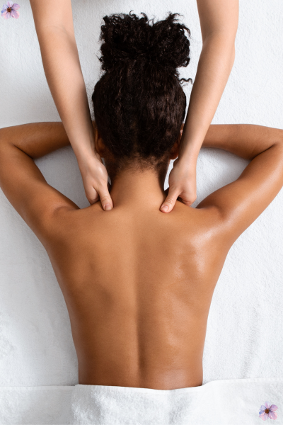 A woman gets a back massage.